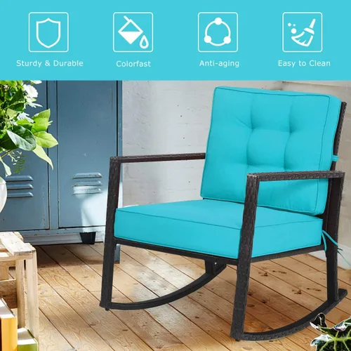 Miniatura 4 de DORTALA Silla mecedora de ratán, 2 piezas, silla de mimbre para exteriores con marco de acero resistente, asiento de muebles de mimbre para patio