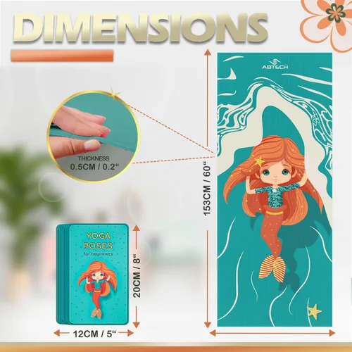 Miniatura 4 de Set de Esterillas de Yoga para Niños de ABTECH - Cómoda Esterilla de Yoga Infantil de Dinosaurio para Niño con 12 Tarjetas de Yoga, Bolsa de Sirena