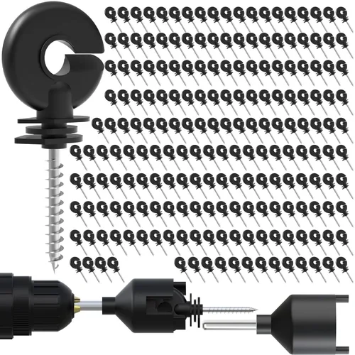 Miniatura 10 de NQN 30 Piezas Aisladores Negros para Cerca Eléctrica, Aislador de Rosca, Poste de Anillo para Cerca, Aislador para Poste de Madera y 1 Pieza
