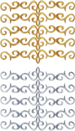 10 piezas de parche bordado metálico para planchar con borde de vid, apliques de encaje, diseño de desplazamiento largo para boda, vestido de novia,