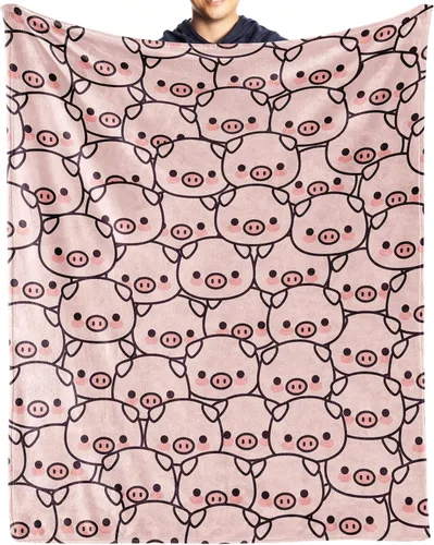 Miniatura 19 de Manta de cerdo para regalo, manta de franela polar de 50 x 60 pulgadas, suave para niñas, niños y adultos, ligera, cómoda, cálida manta con temática
