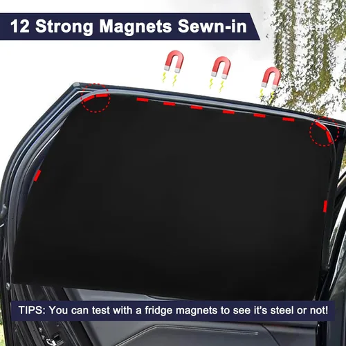 Miniatura 2 de Ovege Parasoles Magnéticos de Gamuza para Ventanas de Automóvil - Asiento Trasero 2 piezas Cortina de Privacidad Protección UV Negro-Suedette
