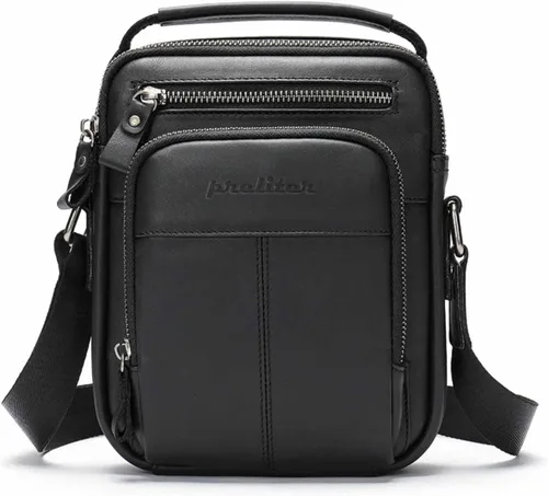 PRELITER Bolso cruzado de cuero genuino para hombre, bolso de hombro de cuero genuino para hombres para negocios y actividades al aire libre, color