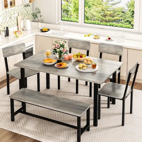 Miniatura 2 de AWQM Juego de comedor de 6 piezas, moderno juego de mesa de comedor para 4-6, juego de mesa de cocina con sillas y banco, juego de mesa de comedor