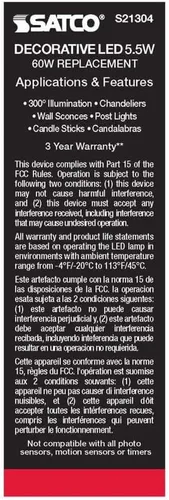 Miniatura 7 de Satco 6Pk 5.5w CA10 LED 2700K Candelabro Base regulable - 60w equiv