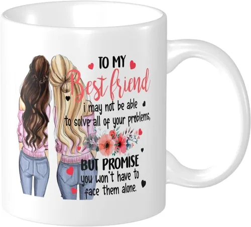 Miniatura 9 de Taza de café de regalo para mejores amigos, con texto en inglés "Friends Will Always Be Connected by Heart", para cumpleaños, Navidad y mejores