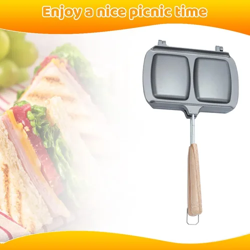 Miniatura 6 de Sartén de doble cara, sartén para hornear sándwich, sartén de aluminio con tapa abatible antiadherente, sartén de doble cara para panqueques