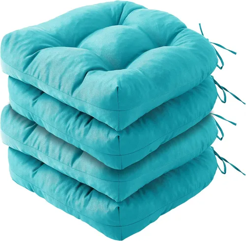 Miniatura 12 de IPYNBAP Juego de 2 cojines para sillas de exterior, cojines para sillas de patio con lazos, 17x17+4" cojines de asiento acolchados para exteriores