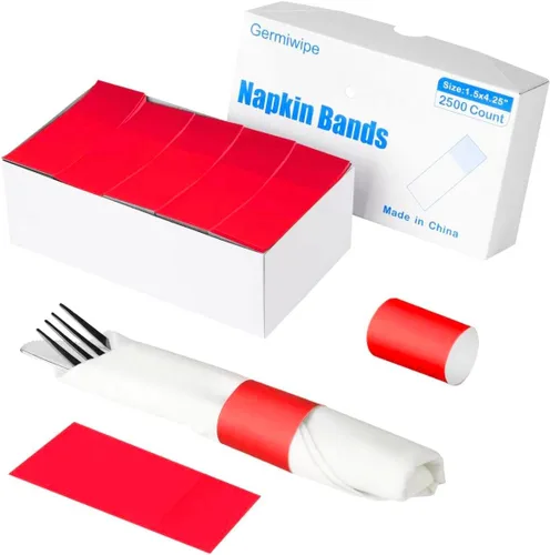 Miniatura 11 de Germiwipe - 2500 servilletas negras, servilleteros de papel autoadhesivos, bandas de cubiertos perfectas para fiestas de cumpleaños, bodas