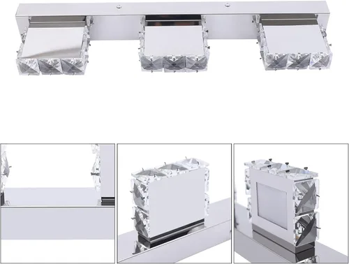 Miniatura 5 de Lámpara de tocador de cristal de 18.1 pulgadas, 3 luces, accesorios de iluminación de baño, lámpara de pared LED cromada moderna sobre espejo