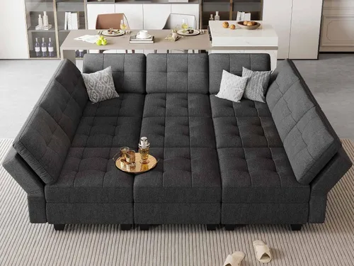 Miniatura 16 de Belffin Sofá cama modular de almacenamiento, sofá seccional con tumbonas anchas, sofá seccional convertible, sofá cama modular, cama gris claro