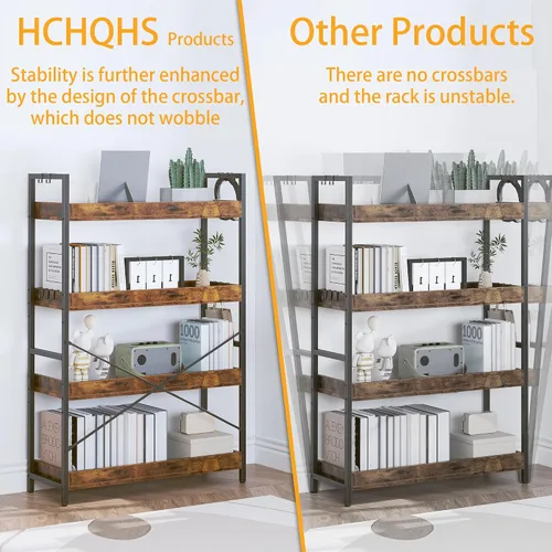 Miniatura 6 de HCHQHS - Estantería de 4 niveles, estantería industrial ajustable, estantería alta vertical, estanterías abiertas de madera y metal negro
