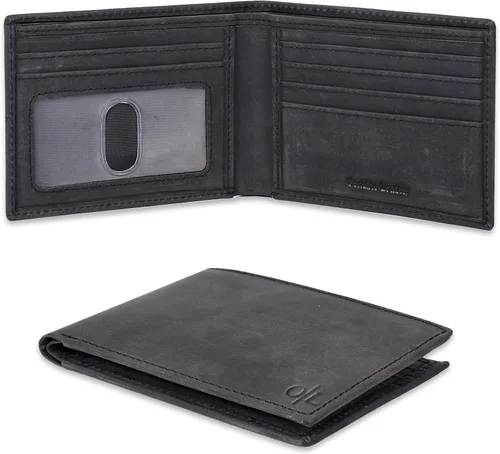 Cartera delgada de cuero para hombre, bloqueo RFID, bolsillo frontal minimalista, delgada y elegante con ventana de identificación, regalo para