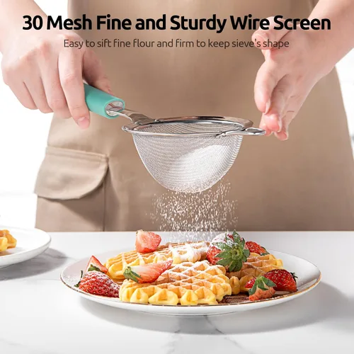 Miniatura 5 de U-Taste Colador de Malla Fina Pequeño: Acero Inoxidable 18/8 de 3.35 pulgadas, Tamiz de Cocina para Alimentos de 30 Mallas con Mango de Silicona