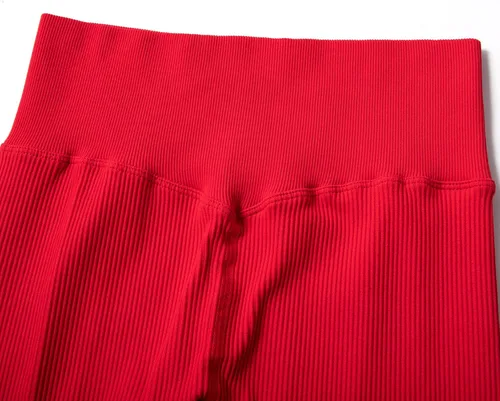Miniatura 9 de OMKAGI Conjunto de entrenamiento acanalado para mujer, sin costuras, brasier deportivo con tiras y levantamiento de glúteos