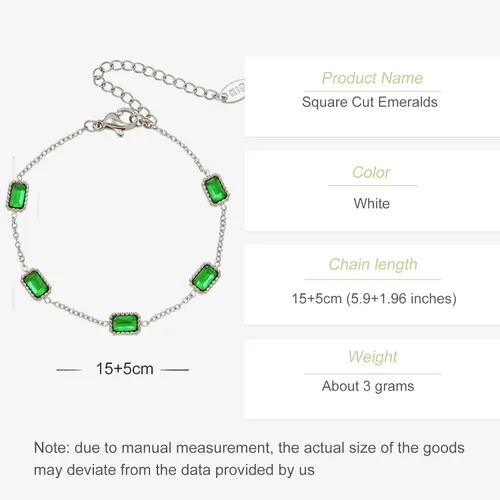 Miniatura 2 de Pulsera de oro de 14 quilates con cinco esmeraldas de corte cuadrado, diseño de pulsera ajustable para cualquier muñeca, regalo elegante para ella