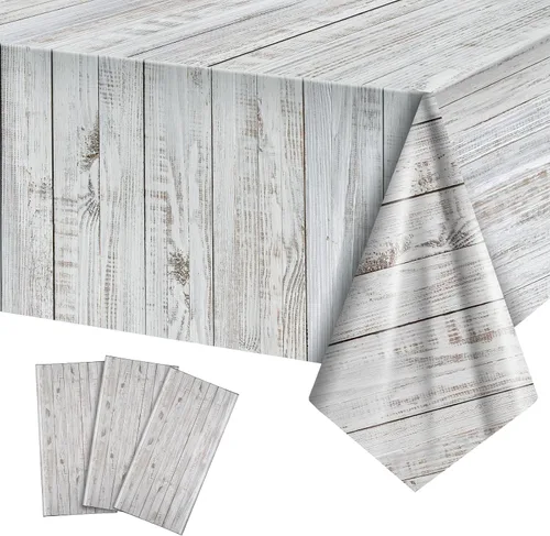 Miniatura 6 de Tatuo Paquete de 1 mantel de plástico rústico de grano de madera natural para mesa rectangular, decoración de mantel estilo rústico para cumpleaños