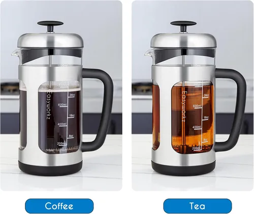 Miniatura 5 de Easyworkz Prensa francesa de acero inoxidable 34 oz Cafetera Tetera con mango de agarre suave Plateado