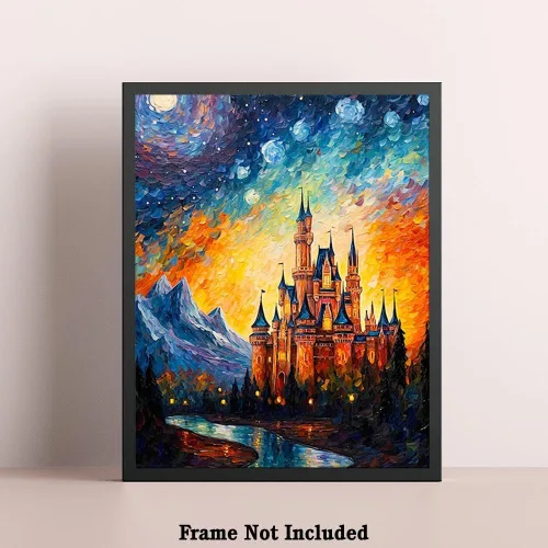 Miniatura 5 de Bestbuddy Pet 8X10 sin marco noche estrellada inspirada en el castillo medieval Edad Media Princesa Fantasía Niña Europa Familia Pintura al óleo