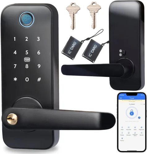 Cerradura de puerta inteligente de huellas dactilares con asa, cerradura de entrada sin llave para puerta delantera, oficina y dormitorios,