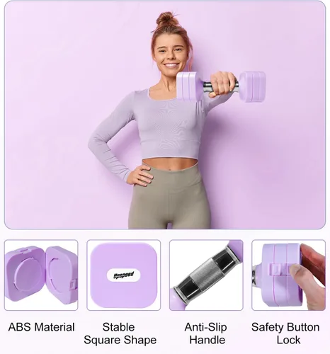 Miniatura 4 de Juego de mancuernas ajustables de 15 libras, 20 libras, 40 libras, 50 libras, juego de mancuernas de peso libre para mujeres y hombres