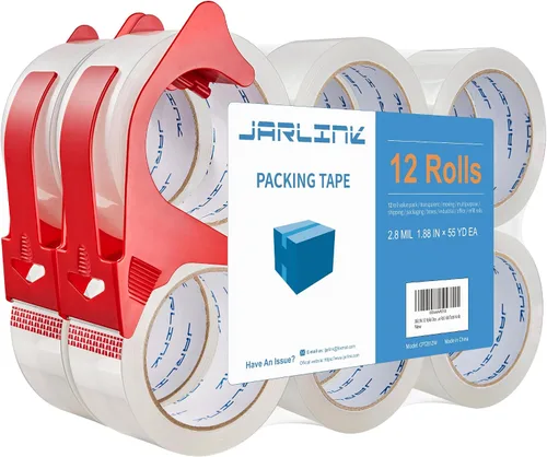 Miniatura 10 de JARLINK 12 Rollos de Cinta de Embalaje Transparente con 2 Dispensadores, Refacciones de Cinta de Embalaje Resistente para Envíos, Embalaje, Correo