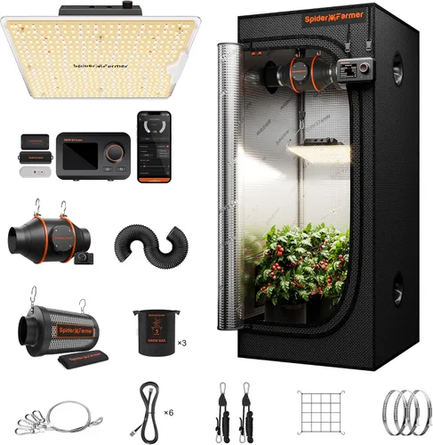 Spider Farmer Kit de tienda de cultivo de 2 x 2 x 5 pies, SF1000D Bridgelux diodos de espectro completo LED luz de crecimiento de 24 x 24 x 55