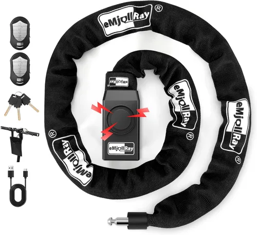 Miniatura 8 de Candado de cadena para bicicleta con alarma E Scooter Lock alarma antirrobo 110dB 4ft seguridad resistente con cable USB C y 3 llaves para Verde