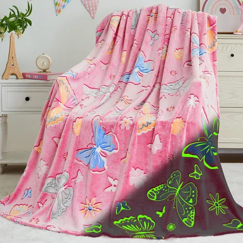 Miniatura 21 de inhand Regalo de unicornio rosa para niña, manta que brilla en la oscuridad, juguetes de unicornio, manta para sofá, manta de forro polar suave