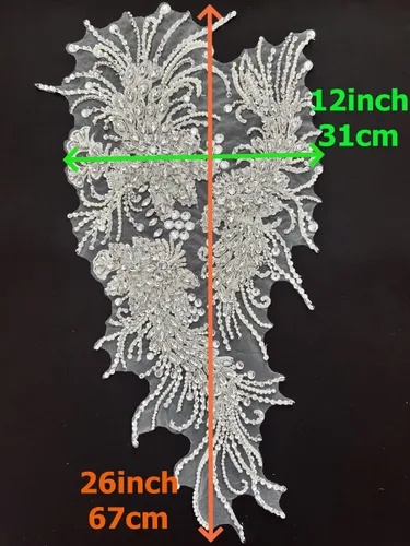 Miniatura 5 de Vestido de novia con cuentas a mano, parches para coser en apliques de encaje con diamantes de imitación, accesorios de cristales de bricolaje