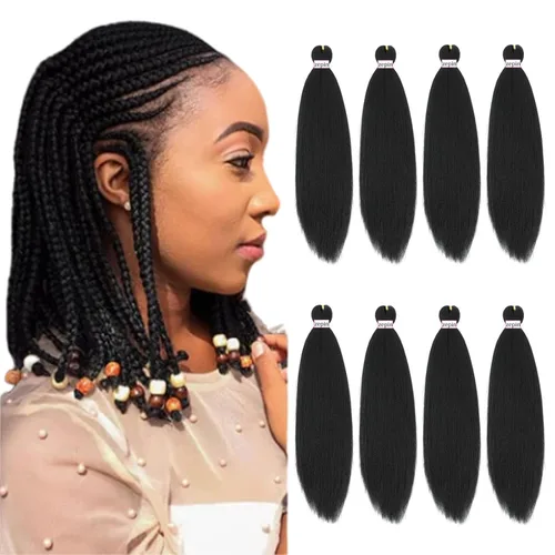 Miniatura 19 de Cabello trenzado preestirado de 22 pulgadas, 6 paquetes de cabello profesional suave Yaki trenzado para trenzas con ajuste de agua caliente