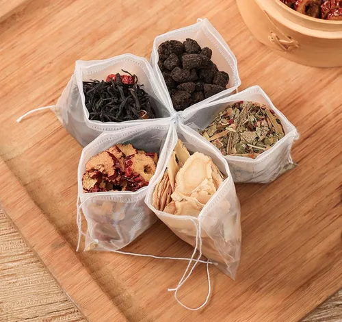 Miniatura 2 de 50 bolsas de filtro de té desechables para té suelto, hierbas, especias, bolsas pequeñas de malla vacía con sello de cordón, bolsas de filtro