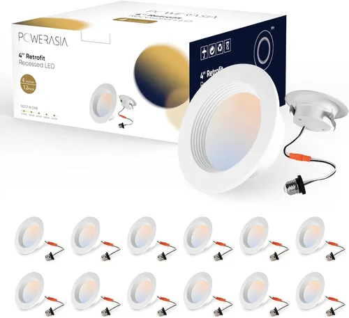 Paquete de 12 luces LED de 4 pulgadas para lata, iluminación empotrada 5CCT de 4 pulgadas, a seleccionar, 2700K-6000K regulable, 9W 630LM luces