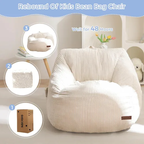 Miniatura 5 de MAXYOYO Puf para niños, puf con asa, cómoda silla para niños y niñas, sofá decorativo con bolsillo para jugar, leer y relajarse, color beige