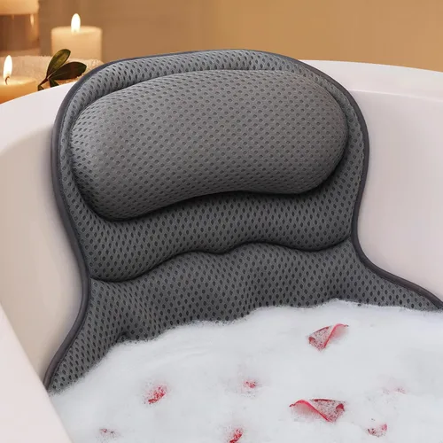 Miniatura 7 de Almohada de baño, almohadas de baño de lujo para soporte de cuello y espalda, almohada de bañera con tela de malla 4D suave y ventosas Blanco