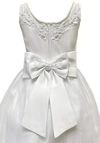 Miniatura 5 de Vestido de bautismo de comunión de satén blanco con apliques de cuentas