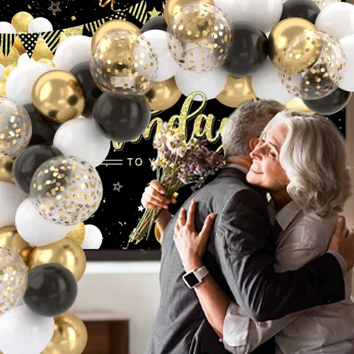 Miniatura 5 de Patimate Juego de globos de confeti negro y dorado, kit de 50 piezas de globos de látex de confeti metálico dorado negro y blanco de 12 pulgadas