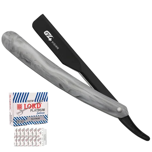 G4 Vision Maquinilla de afeitar recta de acero inoxidable con 100 cuchillas de un solo filo de afeitar de peluquería para hombres profesional corte