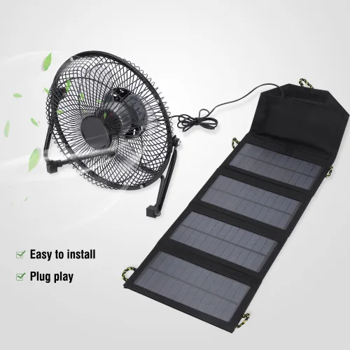 Miniatura 5 de Ventilador alimentado por panel solar, 7 W 5.5 V ventilador de camping portátil al aire libre ventilador de refrigeración USB energía solar bolsa