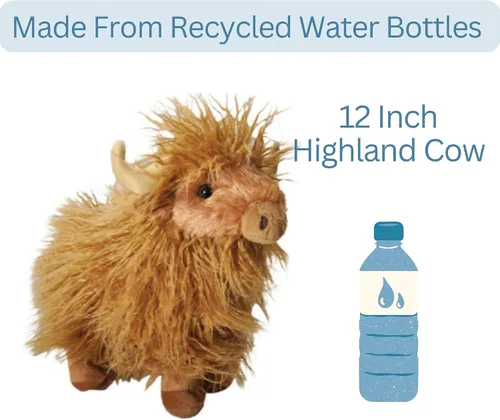 Miniatura 5 de The Petting Zoo Highland Cow Peluche de peluche, regalos para niños, animales salvajes Onez salvaje, juguete de peluche de vaca de pie, 12 pulgadas