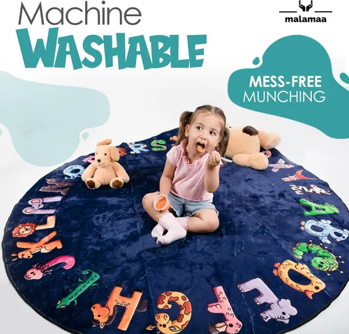 Miniatura 6 de ABC - Alfombra del alfabeto para niños, alfombra de juego redonda azul de 6 pies para niños pequeños y bebés, decoración suave para el cuarto
