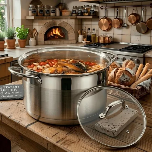 Miniatura 2 de Olla de 10 cuartos de galón con tapa de vidrio, olla de sopa de acero inoxidable de grado alimenticio premium, olla grande para cocinar guisos