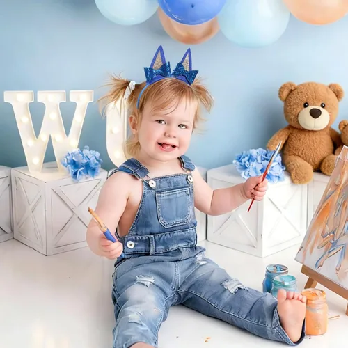 Miniatura 5 de Diademas azules con orejas de perro para niñas, 1 diadema de orejas de gato, suministros para fiesta de cumpleaños de Halloween, accesorios