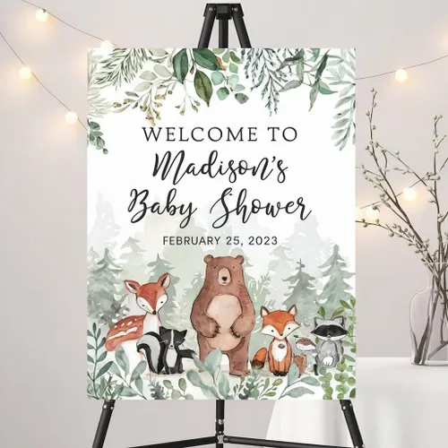 Letrero de bienvenida de baby shower, letrero de bienvenida de baby shower de bosque, decoración de baby shower de bosque, cartel de baby shower de