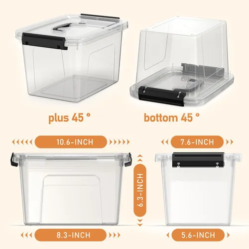 Miniatura 2 de Paquete de 8 contenedores de almacenamiento con tapas/asa, caja organizadora de plástico transparente de 5 cuartos de galón, contenedores