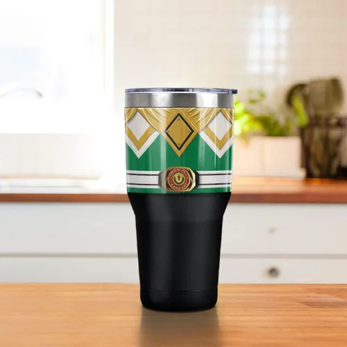 Miniatura 3 de Power Rangers Green Ranger Belt - Vaso de acero inoxidable de 30 onzas, taza de viaje para café, aislamiento al vacío y doble pared con tapa RANGER