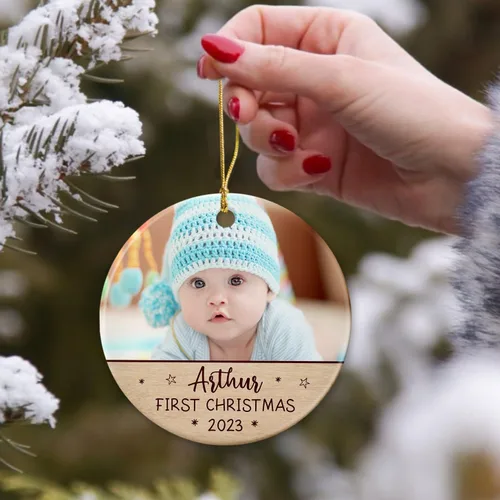Miniatura 2 de Primer adorno de Navidad para bebé, adorno de cerámica de Navidad para bebé 2025, primera decoración de árbol de Navidad del bebé, marco de fotos