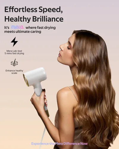Miniatura 8 de Mera Bio-Ionic - Secador de pelo para mujer, secado rápido profesional de 1400 W con difusor y concentrador, tecnología de iones negativos