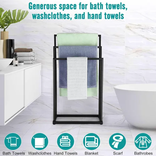 Miniatura 3 de Toallero de pie independiente, toallero de acero inoxidable de 3 niveles para baño, toallero independiente para toallas de baño, toallas de baño
