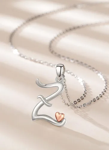Miniatura 2 de CELESTIA Collares con iniciales de plata de ley 925, 26 letras con corazón de oro rosa, cadena de 18 pulgadas